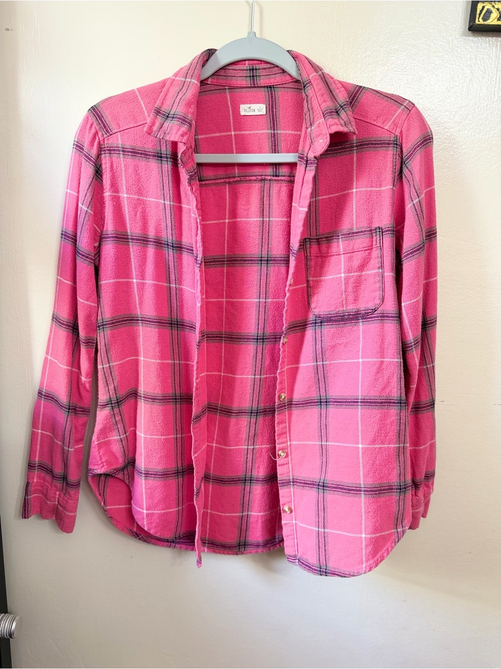 Hollister Pink Plaid Flannel Shirt